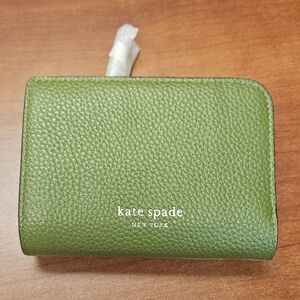Kate Spade Ava Colorblock Pebbled Leather Zip Bifold Wallet Green Jungle Vine